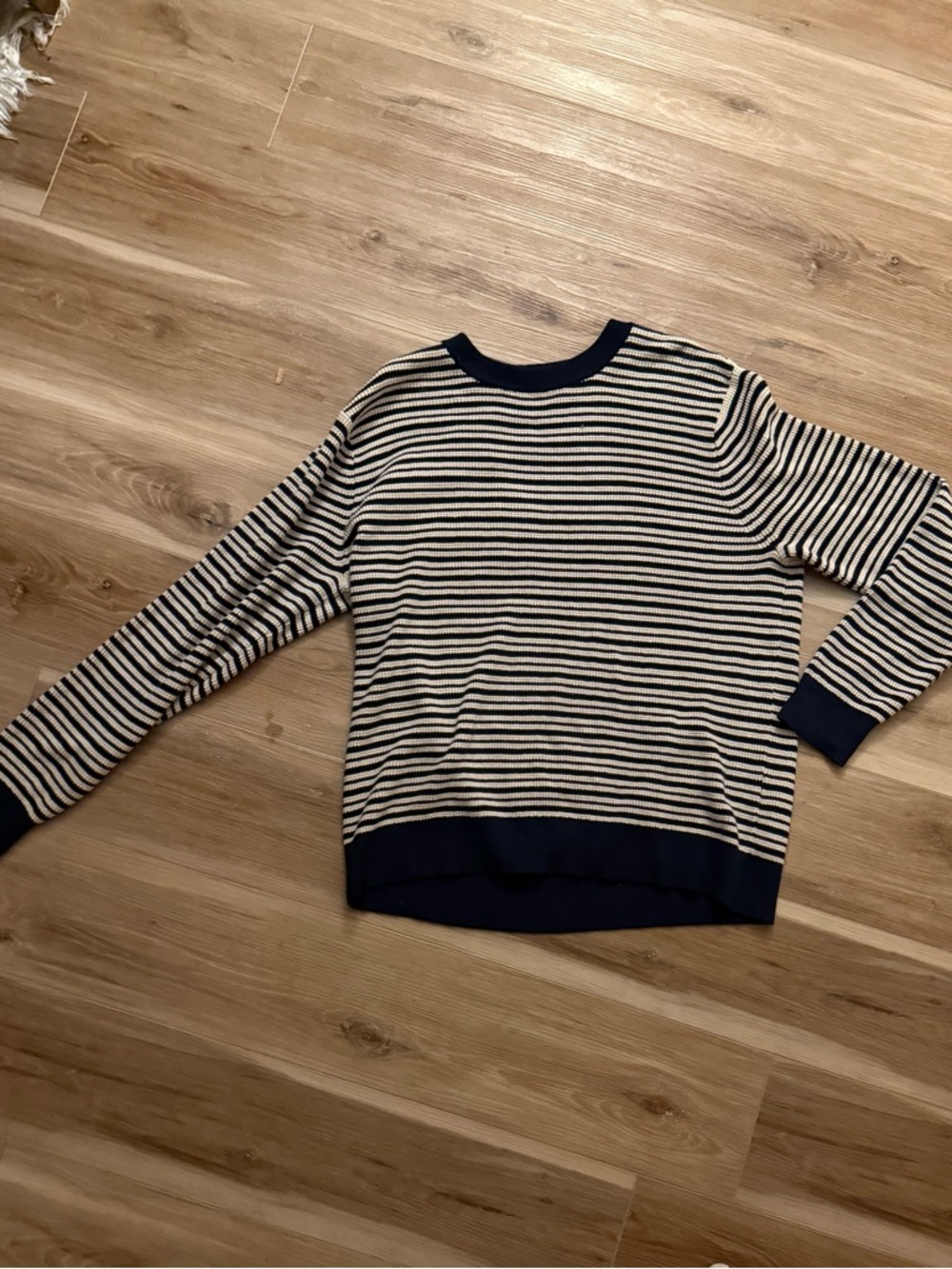 Goodfellow & Co Navy and Cream Striped Crewneck Sweater